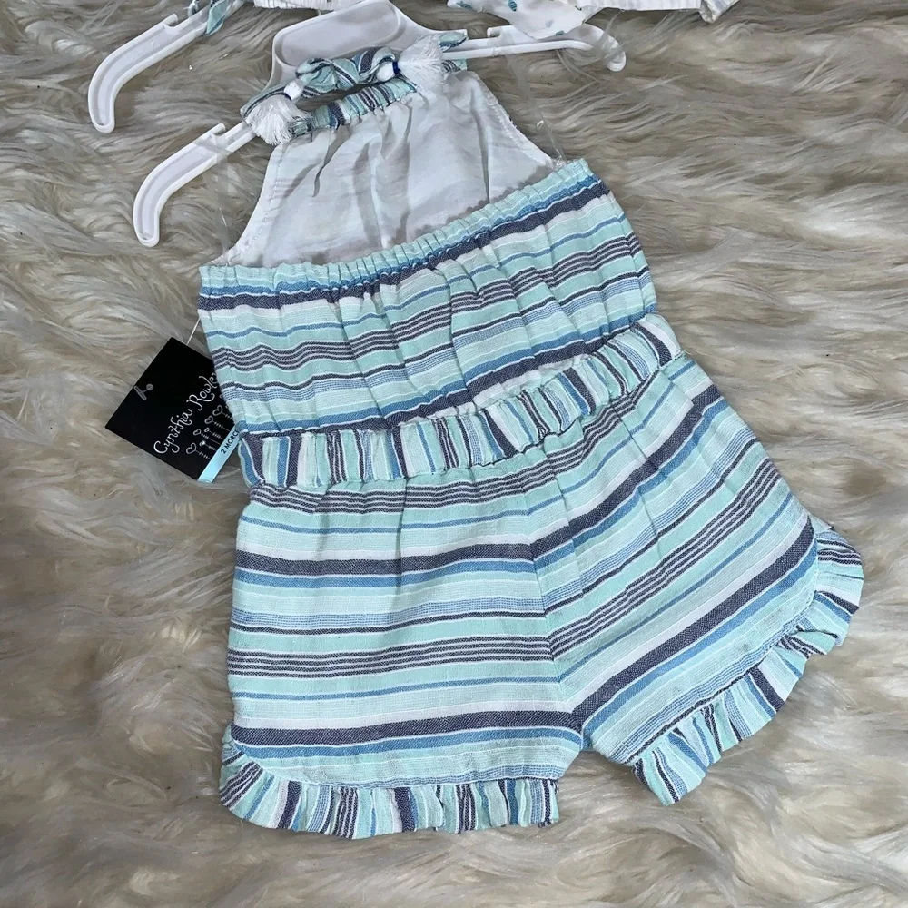 Cynthia Rowley Baby Girls 2-Pack Cotton Halter Rompers | 12M | NWT